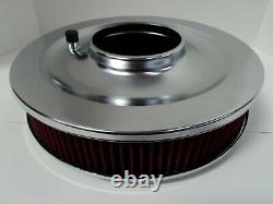 14 X 3 Round Chrome Red Washable Air Cleaner Flat Base Extreme Chevy SBC 350