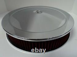 14 X 3 Round Chrome Red Washable Air Cleaner Flat Base Extreme Chevy SBC 350