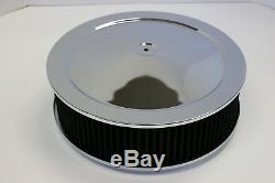 14 X 4 Round Chrome Black Washable Air Cleaner Flat Base Ford Chevy SBC 350