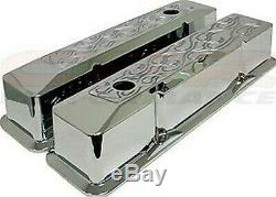 1958-86 Chevy Small Block Tall Chrome Aluminum Recessed Valve Covers Flamed