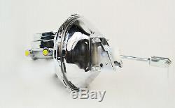1964 1972 SBC Chevy 11 Chrome Brake Booster Flat Top Master Cylinder