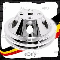 2 Groove Chrome Aluminum Water Pump Pulley For Chevy Sb Long Water Pump