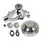 Aluminum Chrome Short Water Pump For Sbc Chevy + 2 Groove Water Pump Pulley Kit