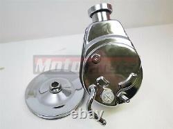 BBC SBC Chevy Chrome Saginaw Style Power Steering Pump with Single Groove Pulley