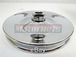 BBC SBC Chevy Chrome Saginaw Style Power Steering Pump with Single Groove Pulley