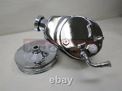 BBC SBC Chevy Chrome Saginaw Tear Drop Power Steering Pump 2 Dual Groove Pulley