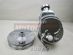 BBC SBC Chevy Chrome Saginaw Tear Drop Power Steering Pump 2 Dual Groove Pulley