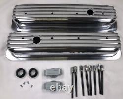 CHROME Finned Aluminum 1987 UP Valve Covers withBreather & PCV SBC 350 Vortec TBI