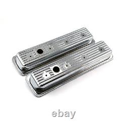Chevy SBC 350 Center Bolt Chrome Steel Valve Covers Short with Hole
