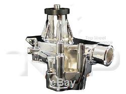 Chevy Water Pump SBC-Long Style Reverse Rotation Water Pump CHROME Finish
