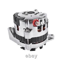 Chrome 160 AMP 12V CS130 Alternator with V-belt Pulley Fits GM Chevrolet SBC BBC