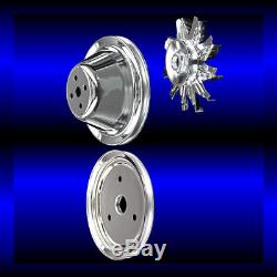 Chrome 3 pulley set for small block Chevy short wp single pulleys 283 327 350