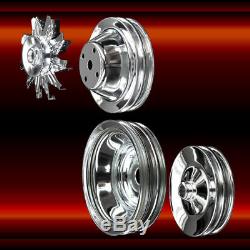 Chrome 4 Pulley Set for Small Block Chevy Long WP 350 383 400 A/C Press On PS