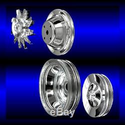 Chrome 4 pulley set for small block Chevy long water pump 350 383 400 SBC
