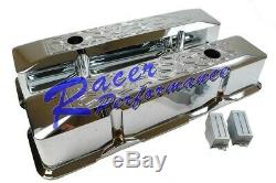 Chrome Aluminum Tall Recessed Valve Cover SBC Flame 283 305 327 383 350 400Chevy