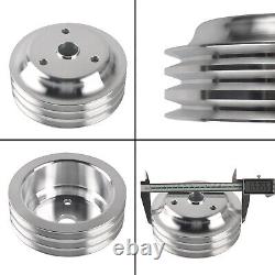 Chrome Long Water Pump& 2 / 3 Groove Crankshaft Pulley Kit for SBC Chevy 305 350