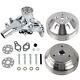 Chrome Long Water Pump & 2 Groove Crankshaft Pulley Kit For Sbc Chevy 305 350