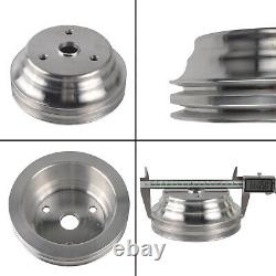 Chrome Long Water Pump & 2 Groove Crankshaft Pulley Kit for SBC Chevy 305 350