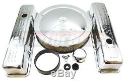 Chrome SBC Chevy Dress Up Kit 350 Stamped Logo stock Valve Covers Air cleaner