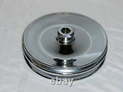 Chrome Saginaw Power Steering Pump A-Can Style & 2 Groove Pulley Chevy GM SBC