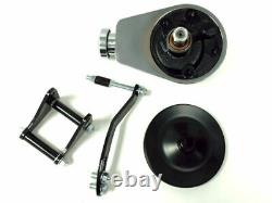 Chrome Saginaw Power Steering Pump with Black Bracket & Pulley Kit, Fits Chevy SBC