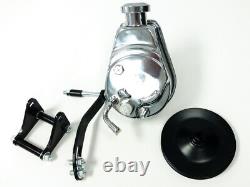 Chrome Saginaw Power Steering Pump with Black Bracket & Pulley Kit, Fits Chevy SBC