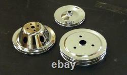 Chrome Small Block Chevy 1/2/1 Groove Power Steering SWP Crankshaft Pulley Set