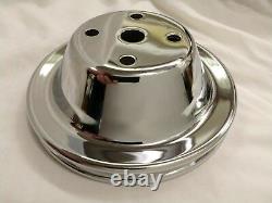 Chrome Small Block Chevy 1 Groove Long Water Pump Crank Ps Pulley Set Sbc Lwp