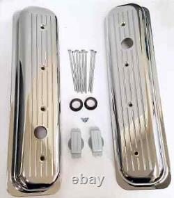 Chrome Small Block Chevy Ball Milled Center Bolt Short Valve Covers 5.0 5.7L 350