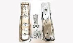 Chrome Small Block Chevy Ball Milled Center Bolt Short Valve Covers 5.0 5.7L 350