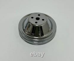 Chrome Small block SBC Chevy Long Water Pump Upper Pulley 2 double Groove LWP305