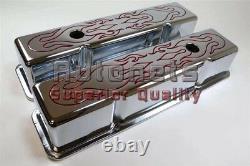 Chrome Steel Red Flame Chrome Valve Covers SBC 283-305-327-350 Small Block Chevy