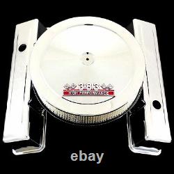 Chrome Tall Valve Covers and 383 Emblem Air Cleaner fits SB Chevy Stroker Engine
