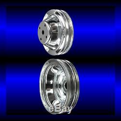 Chrome small block Chevy pulley set 2 pulleys long pump SBC for alt ac and ps