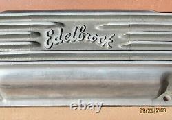Edelbrock Sbc Curved Script 50s Sand Cast Aluminum Valve Covers 283 327 350 400