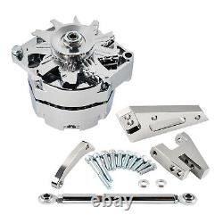 For Chevy SBC Chrome 120 AMP 1 or 3 Wire Alternator & SWP Aluminum Bracket Kit