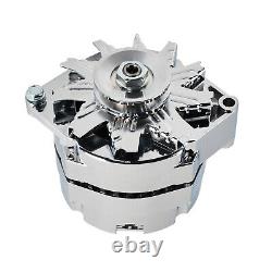 For Chevy SBC Chrome 120 AMP 1 or 3 Wire Alternator & SWP Aluminum Bracket Kit