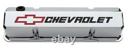 GM Performance 141-930 SBC Slant-Edge Chrome Valve Covers, Tall, Red Bowtie / Bl