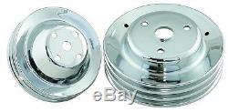 Mr Gasket 4963 Chrome Pulley Set 1969-85 Small Block Chevy with Long Water Pump