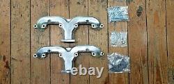 NEW Smooth Rams Horn Exhaust Manifolds, Small Block Chevy, Chrome Silver Ceramic