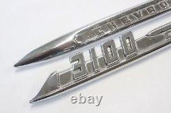 Original 1955 1956 Chevrolet Truck 3100 Fender Emblem Spear Pair 3717473 3717474