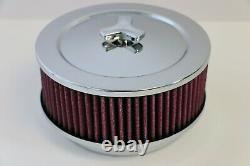 Pair (2) 6 3/8 x 3 7/8 Chrome 4 BBL Washable Air Cleaner Domed Top Chevy SBC