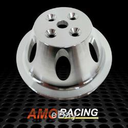 Polished Short Water Pump & High Volume Chrome 1 Groove Pulley Fit SBC Chevy 350