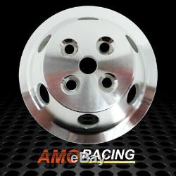 Polished Short Water Pump & High Volume Chrome 1 Groove Pulley Fit SBC Chevy 350