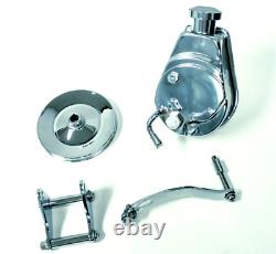Power Steering Pump With Bracket & Chrome Pulley, Chrome Saginaw, Fits Chevy SBC