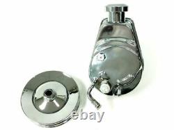 Power Steering Pump With Double Groove Pulley, Chrome Saginaw, Fits Chevy BBC SBC