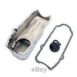 SBC 58-79 4 QT Chrome Oil Pan 350 400 Small Block Chevy With STD. Pick up & Gasket