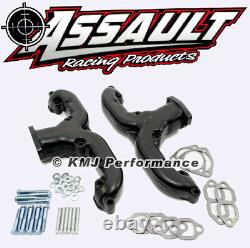 SBC Black Vintage Performance Style Rams Horn Exhaust Manifold Chevy Small Block
