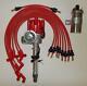 Sbc Chevy Red Female Small Hei Distributor+45k Coil+plug Wires Over Valve Covers