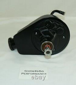 SBC Chevy Black Saginaw Style Power Steering Pump With Billet Bracket (LWP)